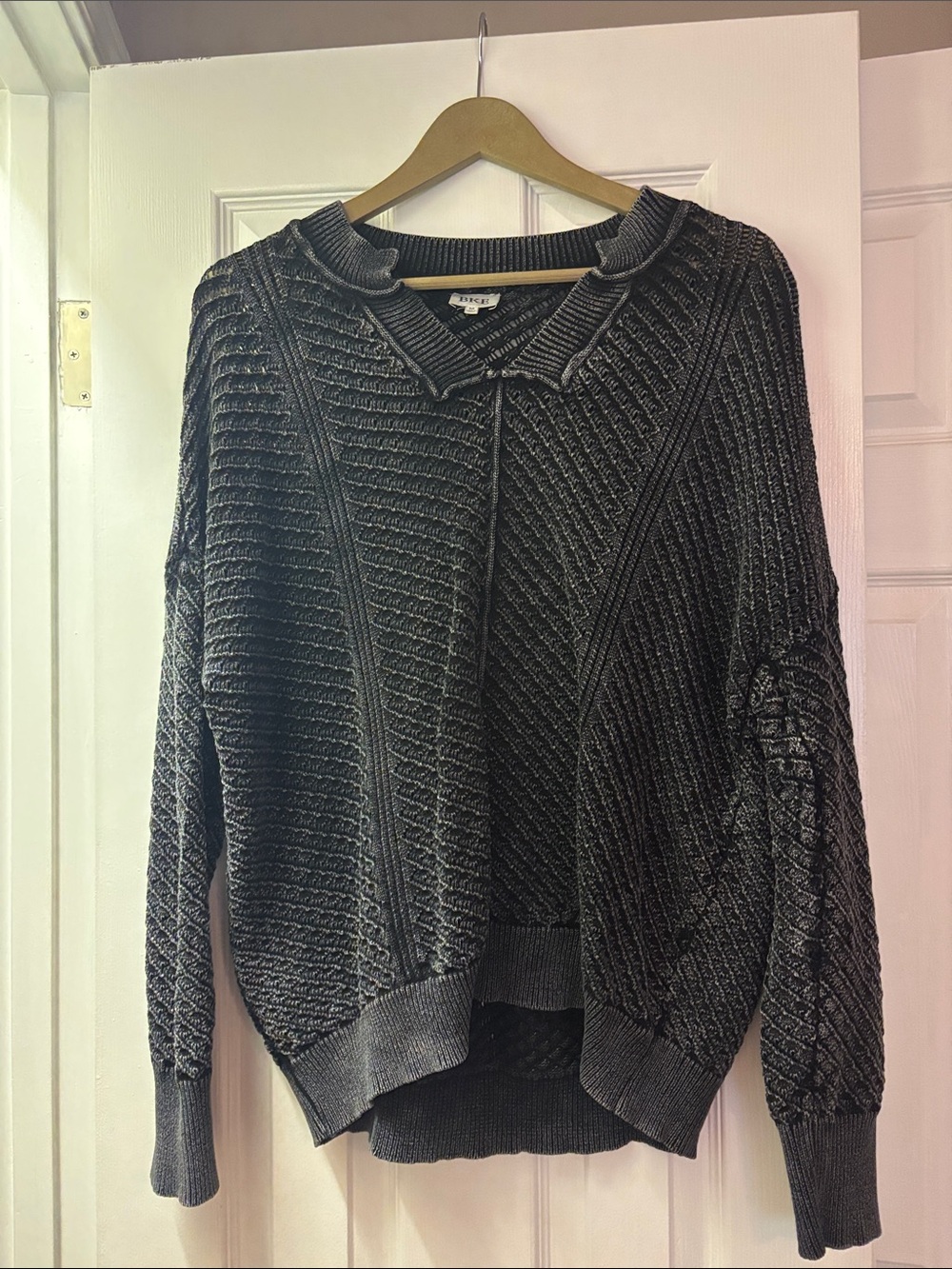 BKE Dark Charcoal Textured Crew Sweater